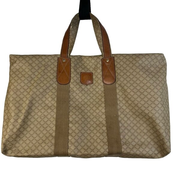 Auth Celine Boston Bag Macadam PVC Leather Canvas M08 Light Brown Monogram XL - Picture 1 of 16